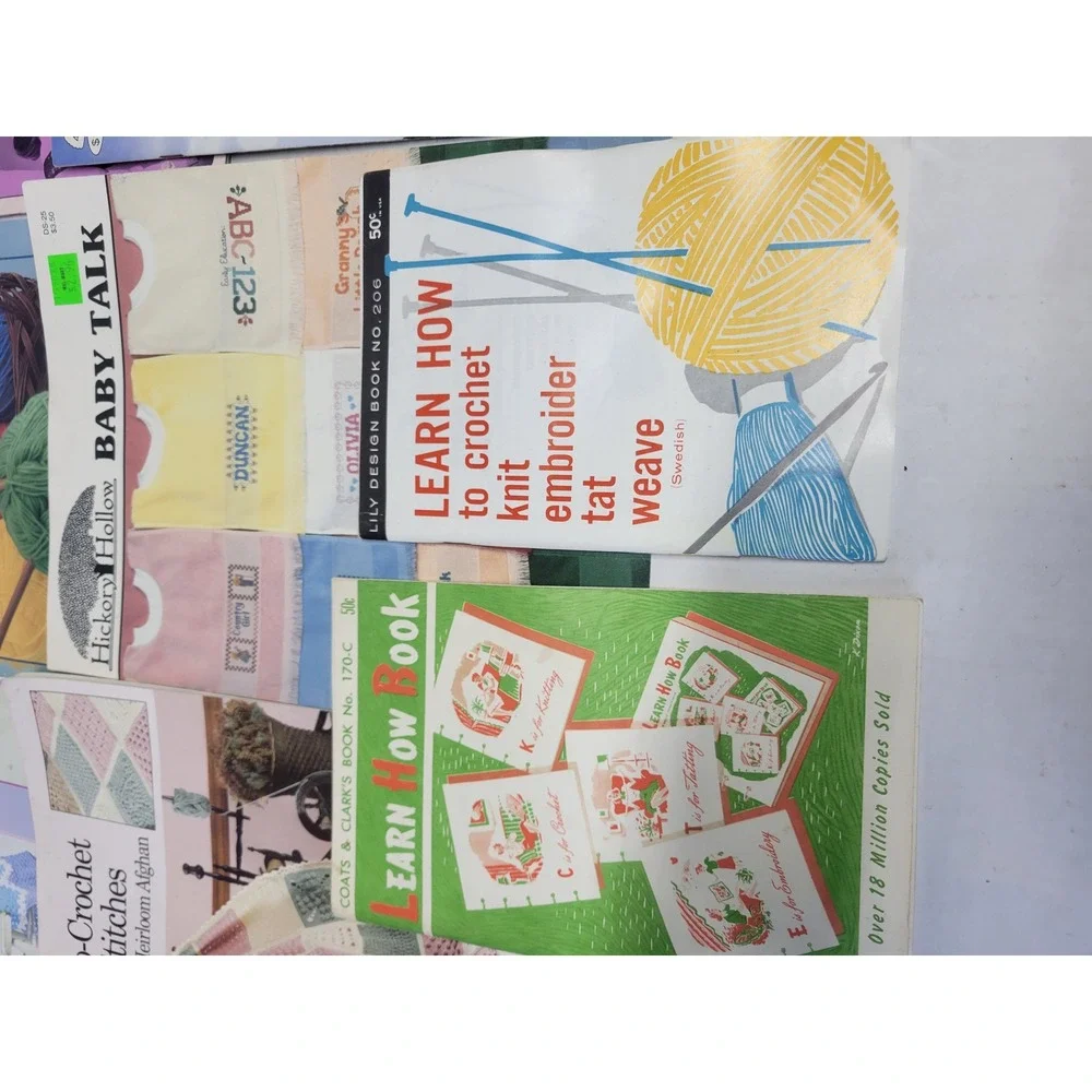 Vintage Crochet Knitting Embroidery Pattern 8 Book Lot Coats & Clark Patons Lily